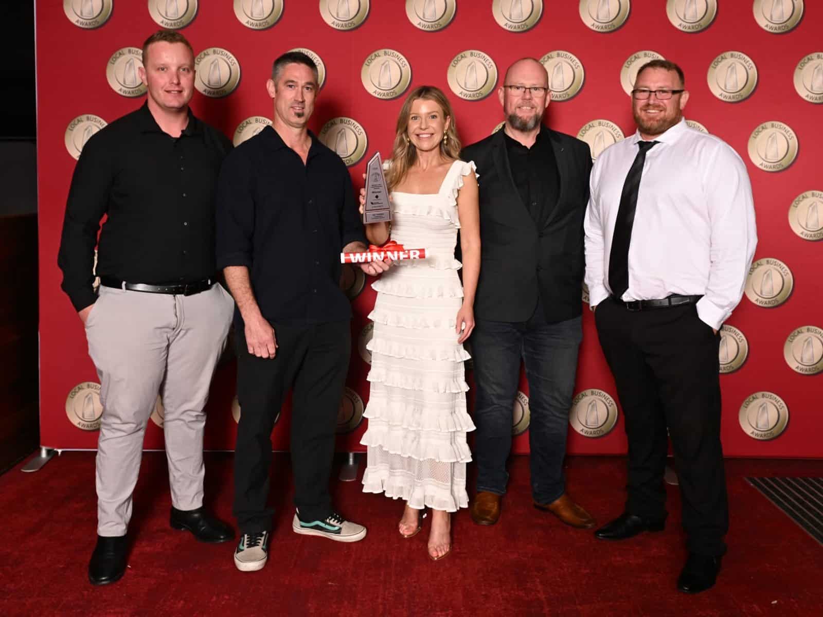 The FMS Training team accepting the Outstanding Education Service award at the 2026 Moreton Bay Local Business Awards gala